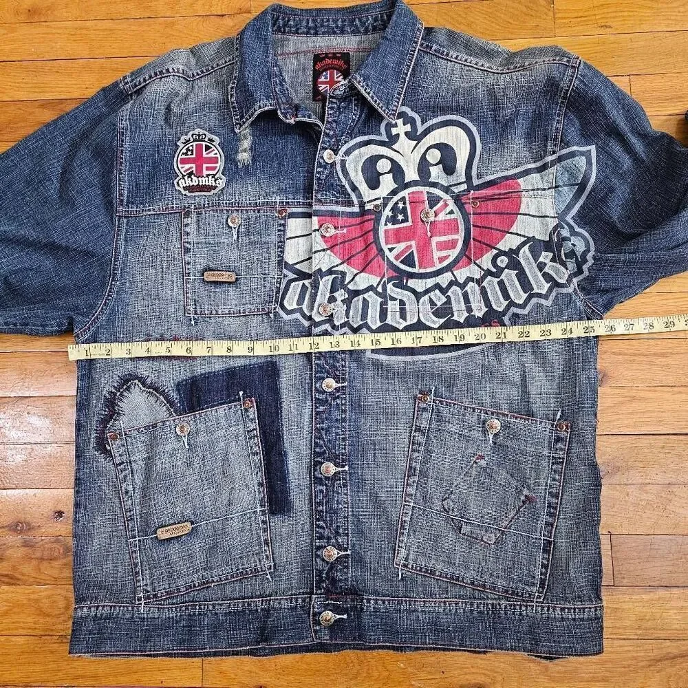 Akademiks Men Jean Jacket Unseen Forces Distressed XXL